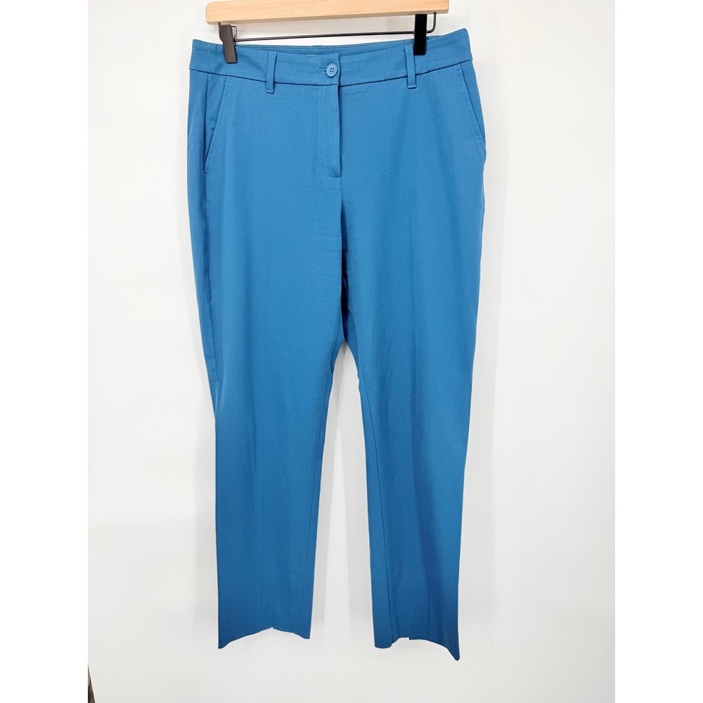 Talbots Ankle Pants Women 8 Teal Blue Excellent Cotton Blend Stretch Slit Hem